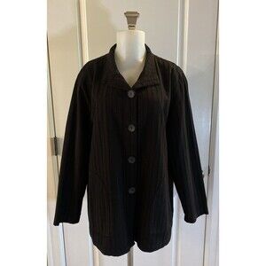 Focus Casual Life Size Large Black Cotton Button Front‎ Jacket Long Sleeve